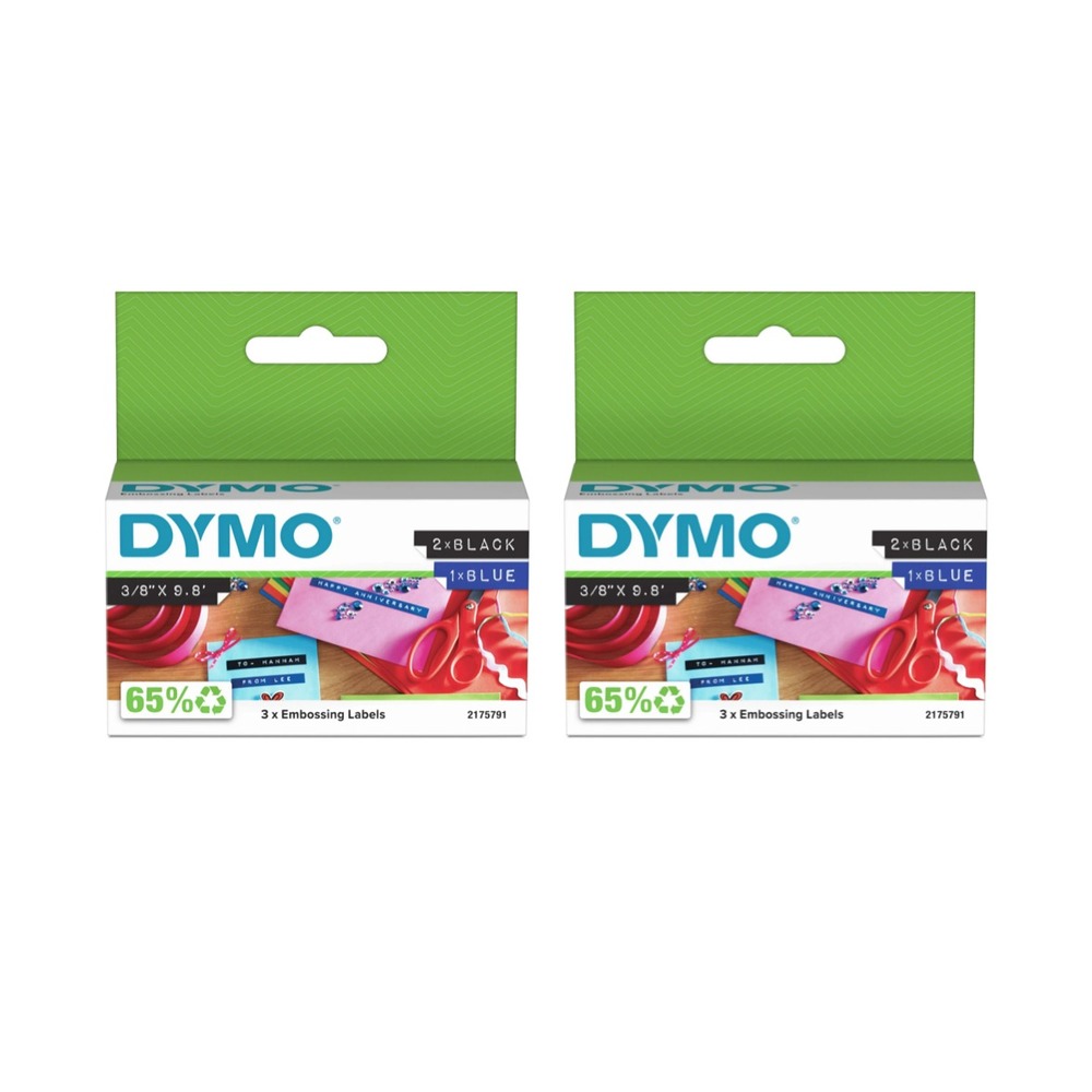 2 Pack DYMO Self-Adhesive Embossing Labels 3/8"x9.8' Asst Colors 3 Rolls 2175791